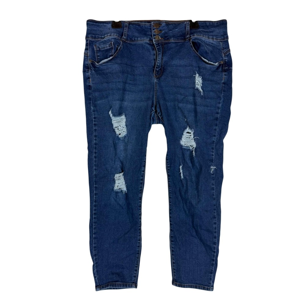 9th & Main Capri Jeans Womens 20W Blue Medium Wash High Rise Distressed Denim